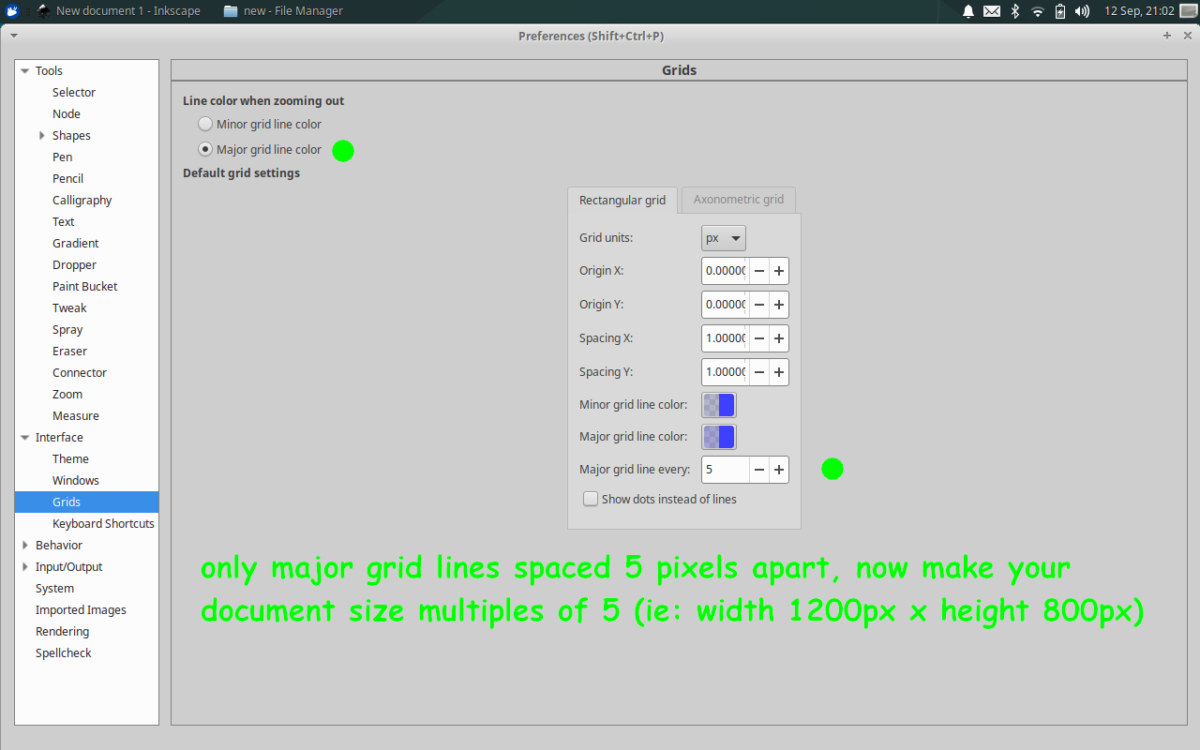 Inkscape gui - edit -> preferences, "interface" grids